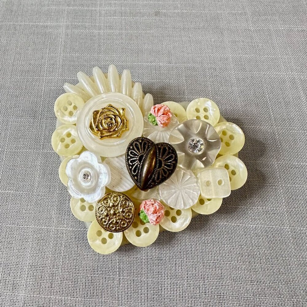 Vintage Hallmark Cards Heart Buttons Heart Brooch